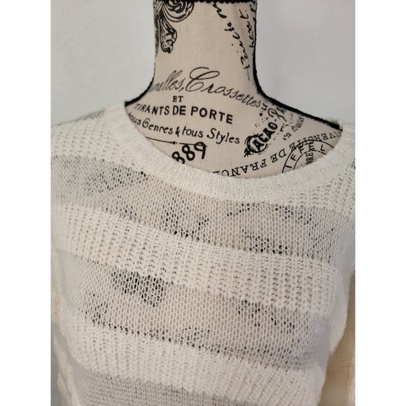 Roxy Boxy Open Knit Sweatshirt Top Sz Small Ivory Sheer Striped Beachy Boho - Picture 3 of 11